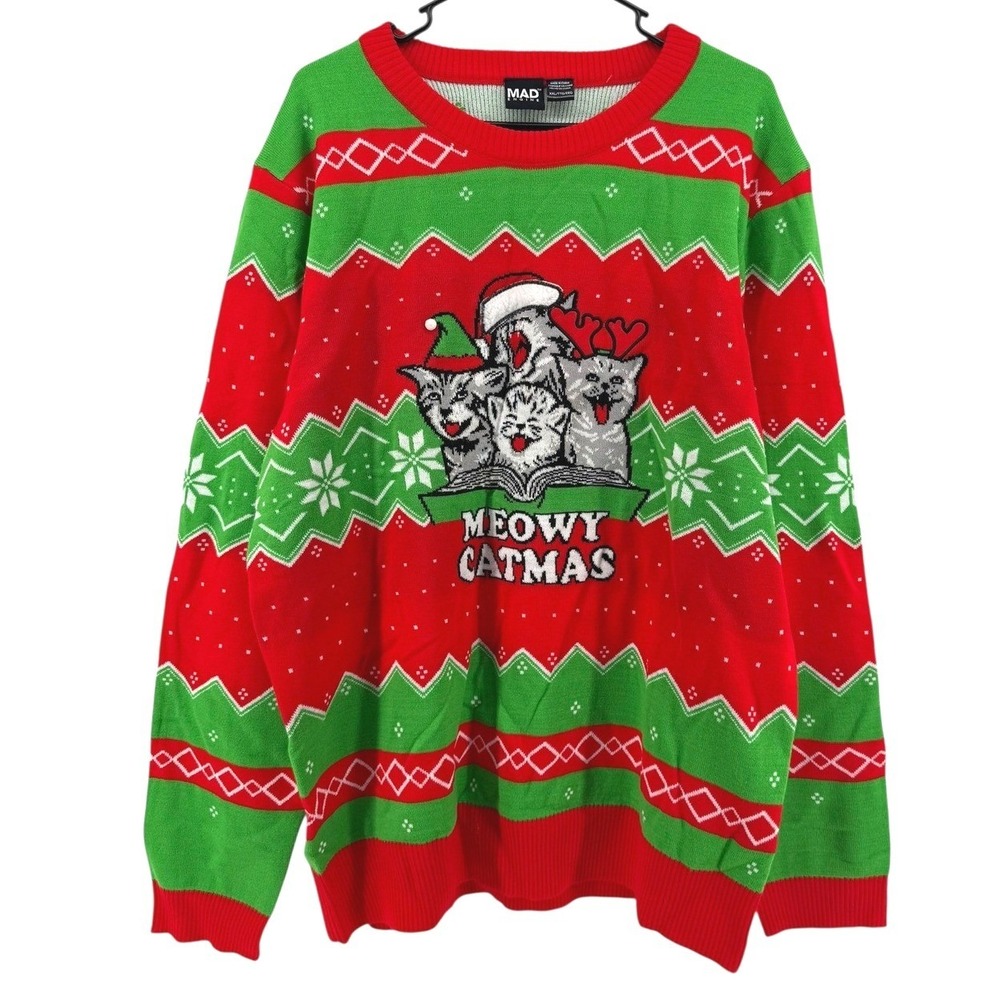 MAD Engine XXL Ugly Christmas Sweater XXL Cats Meowy Catmas Holiday Knit NEW